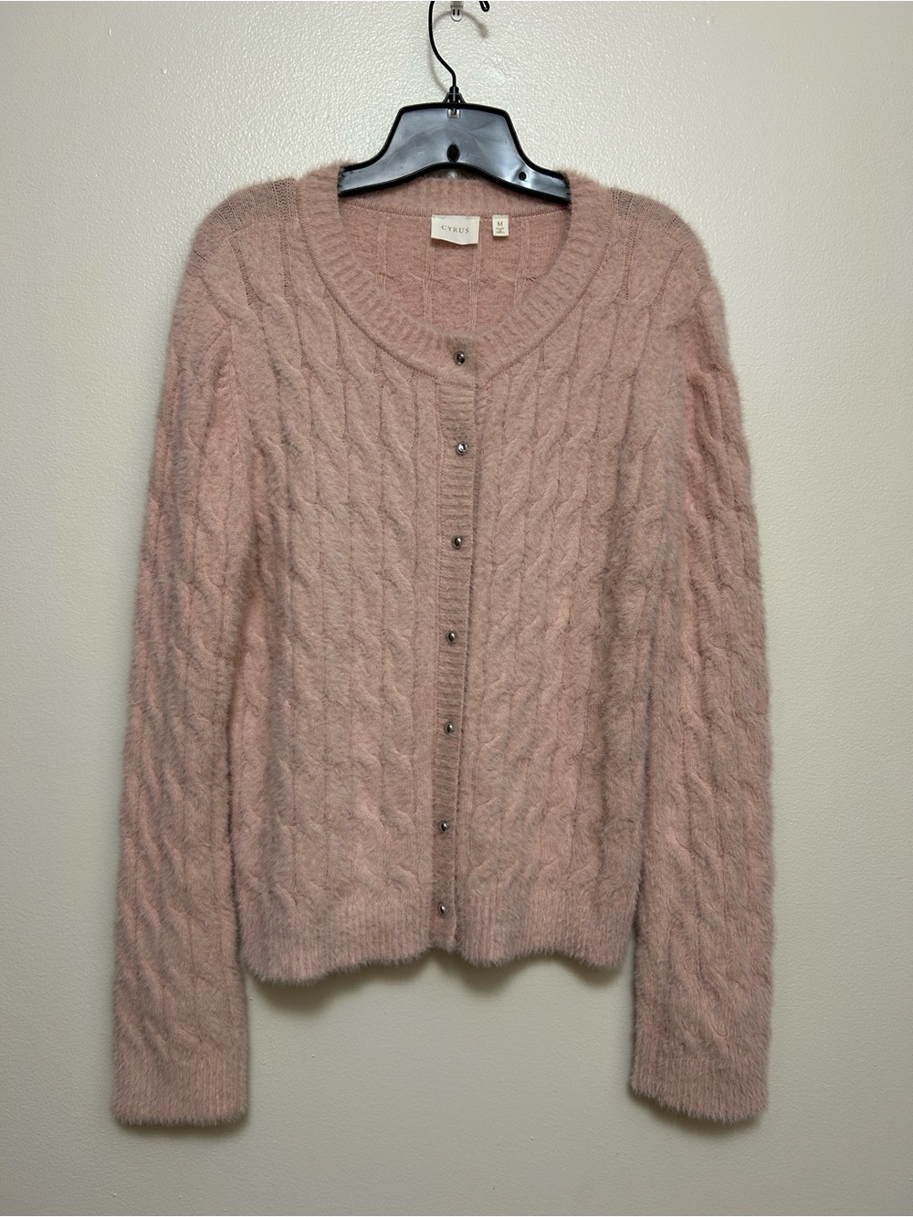 Cyrus Blush Pink Cable-Knit Button Cardigan Size-M